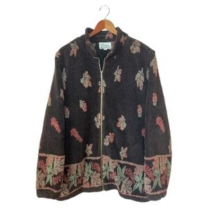 Vintage 90s Tradition Country Collection Sears Autumn Fall Leaves Zip Up Fleece